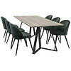 ebuy24 MarinaGRBL eethoek eetkamertafel el hout decor grijs en 6 Velvet eetkamerstal velours groente, zwart.