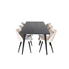 ebuy24 Dipp180x90BLBL eethoek eetkamertafel zwart en 6 Velvet eetkamerstal velours beige, zwart.