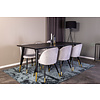 ebuy24 Dipp180x90BLBR eethoek eetkamertafel zwart en 6 Velvet eetkamerstal velours lichtgrijs.