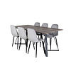 ebuy24 MarinaGRBL eethoek eetkamertafel el hout decor grijs en 6 Polar Diamond eetkamerstal velours grijs.