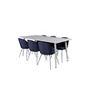 ebuy24 Polar180X90WHWH eethoek eetkamertafel wit en 6 Velvet eetkamerstal blauw.