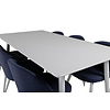 ebuy24 Polar180X90WHWH eethoek eetkamertafel wit en 6 Velvet eetkamerstal blauw.