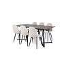 ebuy24 MarinaBLBL eethoek eetkamertafel zwart en 6 Polar eetkamerstal velours beige.