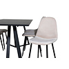 ebuy24 MarinaBLBL eethoek eetkamertafel zwart en 6 Polar eetkamerstal velours beige.