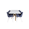 ebuy24 Piazza180x90WHNA eethoek eetkamertafel wit en 6 Velvet eetkamerstal blauw.