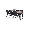 ebuy24 Jakarta eethoek eetkamertafel teakhout en 6 Gemma eetkamerstal zwart.