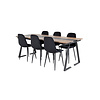 ebuy24 Jakarta eethoek eetkamertafel teakhout en 6 Polar Diamond eetkamerstal velours zwart.