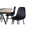 ebuy24 Jakarta eethoek eetkamertafel teakhout en 6 Polar Diamond eetkamerstal velours zwart.