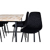 ebuy24 CirebonBL eethoek eetkamertafel teakhout en 6 Polar Diamond eetkamerstal velours zwart.