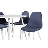ebuy24 PlazaWHWH100 eethoek eetkamertafel wit en 4 Polar eetkamerstal blauw, wit.