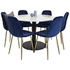 ebuy24 EstelleÃ˜106WHBL eethoek eetkamertafel wit, marmer en 6 Polar eetkamerstal velours blauw, messing decor.