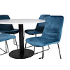 ebuy24 RazziaWH eethoek eetkamertafel terazzo wit en 4 Muce eetkamerstal velours blauw.