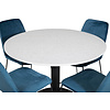 ebuy24 RazziaWH eethoek eetkamertafel terazzo wit en 4 Muce eetkamerstal velours blauw.