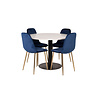 ebuy24 RazziaWH eethoek eetkamertafel terazzo wit en 4 Polar eetkamerstal velours blauw, messing decor.