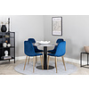 ebuy24 RazziaGR eethoek eetkamertafel terazzo grijs en 4 Polar eetkamerstal velours blauw, messing decor.