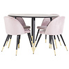 ebuy24 DippÃ˜115BLBR eethoek eetkamertafel zwart en 4 Velvet eetkamerstal velours roze, zwart, messing decor.