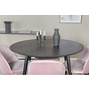 ebuy24 DippÃ˜115BLBR eethoek eetkamertafel zwart en 4 Velvet eetkamerstal velours roze, zwart, messing decor.