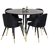 ebuy24 DippÃ˜115BLBR eethoek eetkamertafel zwart en 4 Velvet eetkamerstal velours zwart, messing decor.