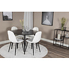 ebuy24 DippÃ˜115BLBL eethoek eetkamertafel zwart en 4 Polar Fluff eetkamerstal Teddy wit.