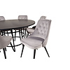ebuy24 Copenhagen eethoek eetkamertafel bruin en 6 Velvet Deluxe eetkamerstal velours lichtgrijs.