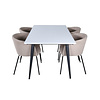 ebuy24 Jimmy150 eethoek eetkamertafel uitschuifbare tafel lengte cm 150 / 240 wit en 4 Berit eetkamerstal beige.