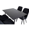 ebuy24 SilarBLExt eethoek eetkamertafel uitschuifbare tafel lengte cm 120 / 160 zwart en 4 Velvet Deluxe eetkamerstal velours zwart.