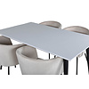 ebuy24 Jimmy150 eethoek eetkamertafel uitschuifbare tafel lengte cm 150 / 240 wit en 4 Berit eetkamerstal velours beige.