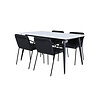 ebuy24 Jimmy150 eethoek eetkamertafel uitschuifbare tafel lengte cm 150 / 240 wit en 4 Tvist eetkamerstal PU kunstleer zwart.
