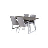 ebuy24 IncaNAWH eethoek eetkamertafel uitschuifbare tafel lengte cm 160 / 200 el hout decor grijs en 4 Velvet Deluxe eetkamerstal lichtgrijs, wit.