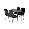 ebuy24 SilarBLExt eethoek eetkamertafel uitschuifbare tafel lengte cm 120 / 160 zwart en 4 Velvet Deluxe eetkamerstal velours zwart, messing decor.