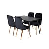 ebuy24 SilarBLExt eethoek eetkamertafel uitschuifbare tafel lengte cm 120 / 160 zwart en 4 Velvet Deluxe eetkamerstal velours zwart, messing decor.