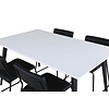 ebuy24 Jimmy150 eethoek eetkamertafel uitschuifbare tafel lengte cm 150 / 240 wit en 4 Kenth eetkamerstal PU kunstleer zwart.