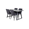 ebuy24 IncaBLBL eethoek eetkamertafel uitschuifbare tafel lengte cm 160 / 200 zwart en 4 Plaza eetkamerstal zwart.