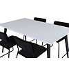 ebuy24 Jimmy150 eethoek eetkamertafel uitschuifbare tafel lengte cm 150 / 240 wit en 4 Kenth eetkamerstal velours zwart.