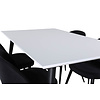 ebuy24 Jimmy150 eethoek eetkamertafel uitschuifbare tafel lengte cm 150 / 240 wit en 4 Velvet eetkamerstal zwart.
