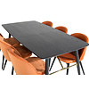 ebuy24 Gold eethoek eetkamertafel uitschuifbare tafel lengte cm 180 / 220 zwart en 4 Velvet eetkamerstal velours oranje, zwart.