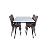 ebuy24 Jimmy150 eethoek eetkamertafel uitschuifbare tafel lengte cm 150 / 240 wit en 4 Windu Lyx eetkamerstal bruin.