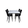 ebuy24 Jimmy150 eethoek eetkamertafel uitschuifbare tafel lengte cm 150 / 240 wit en 4 Windu Lyx eetkamerstal velours zwart.
