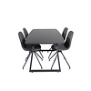 ebuy24 IncaBLBL eethoek eetkamertafel uitschuifbare tafel lengte cm 160 / 200 zwart en 4 Polar eetkamerstal PU kunstleer zwart.