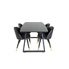 ebuy24 IncaBLBL eethoek eetkamertafel uitschuifbare tafel lengte cm 160 / 200 zwart en 4 Velvet eetkamerstal PU kunstleer zwart.