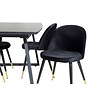 ebuy24 IncaBLBL eethoek eetkamertafel uitschuifbare tafel lengte cm 160 / 200 zwart en 4 Velvet eetkamerstal velours zwart, messing decor.