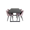 ebuy24 IncaBLBL eethoek eetkamertafel uitschuifbare tafel lengte cm 160 / 200 zwart en 4 Velvet eetkamerstal fluweel roze, zwart.