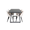 ebuy24 IncaBLBL eethoek eetkamertafel uitschuifbare tafel lengte cm 160 / 200 zwart en 4 Velvet eetkamerstal velours beige, zwart.