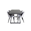 ebuy24 IncaBLBL eethoek eetkamertafel uitschuifbare tafel lengte cm 160 / 200 zwart en 4 Velvet eetkamerstal velours lichtgrijs.