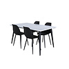 ebuy24 Jimmy150 eethoek eetkamertafel uitschuifbare tafel lengte cm 150 / 240 wit en 4 Polar eetkamerstal zwart.