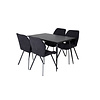 ebuy24 SilarBLExt eethoek eetkamertafel uitschuifbare tafel lengte cm 120 / 160 zwart en 4 Gemma eetkamerstal zwart.