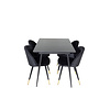 ebuy24 SilarBLExt eethoek eetkamertafel uitschuifbare tafel lengte cm 120 / 160 zwart en 4 Velvet eetkamerstal velours zwart, messing decor.
