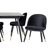 ebuy24 SilarBLExt eethoek eetkamertafel uitschuifbare tafel lengte cm 120 / 160 zwart en 4 Velvet eetkamerstal velours zwart, messing decor.