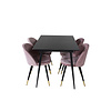 ebuy24 SilarBLExt eethoek eetkamertafel uitschuifbare tafel lengte cm 120 / 160 zwart en 4 Velvet eetkamerstal velours roze, zwart, messing decor.