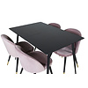ebuy24 SilarBLExt eethoek eetkamertafel uitschuifbare tafel lengte cm 120 / 160 zwart en 4 Velvet eetkamerstal velours roze, zwart, messing decor.